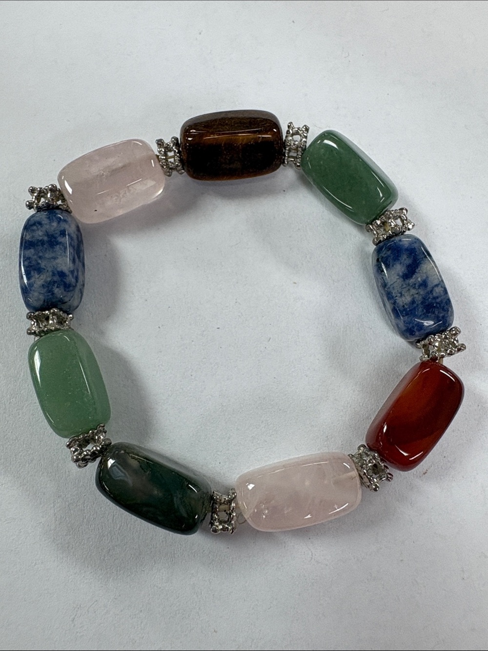Multicolor Semi-Precious Bead Stretch Bracelet - Unbranded